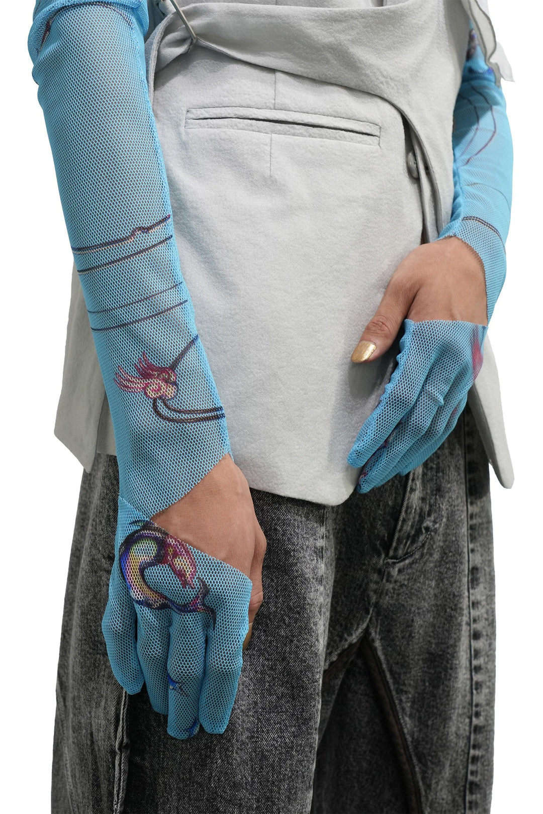 Graphic Mesh Gloves - Blue