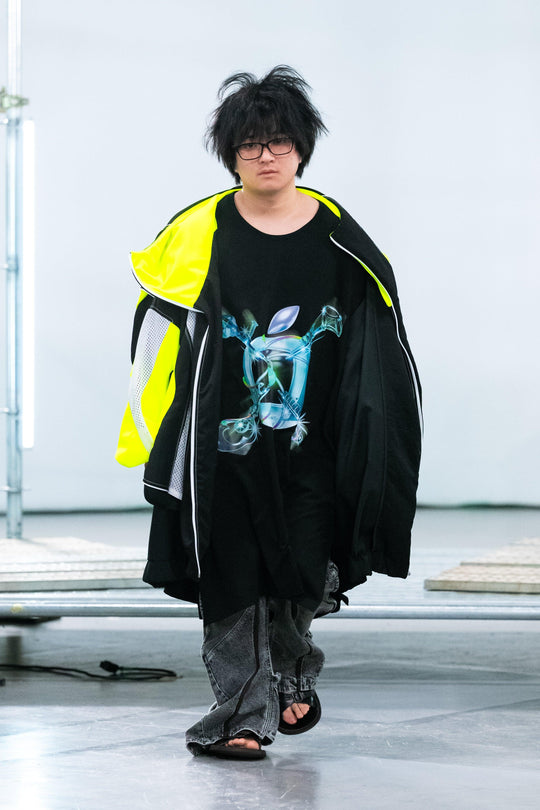 Layered Jersey High Neck Big Parka (AIR-B) - Black