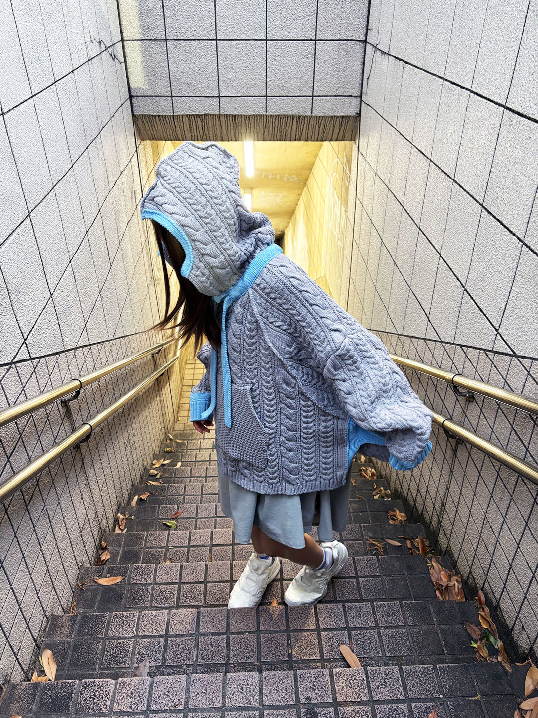 Cable Knit Parka - Grey
