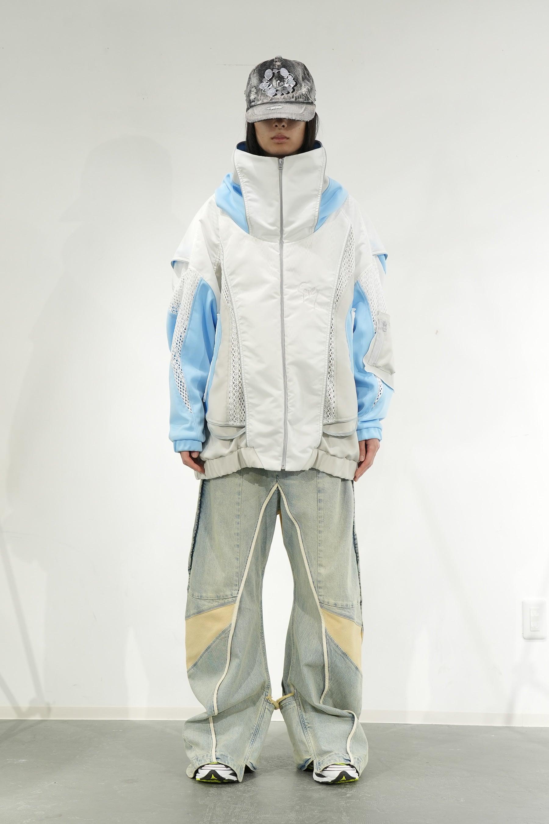 ジャージ重ねハイネックビッグパーカー (AIR-B) - White – BALMUNG