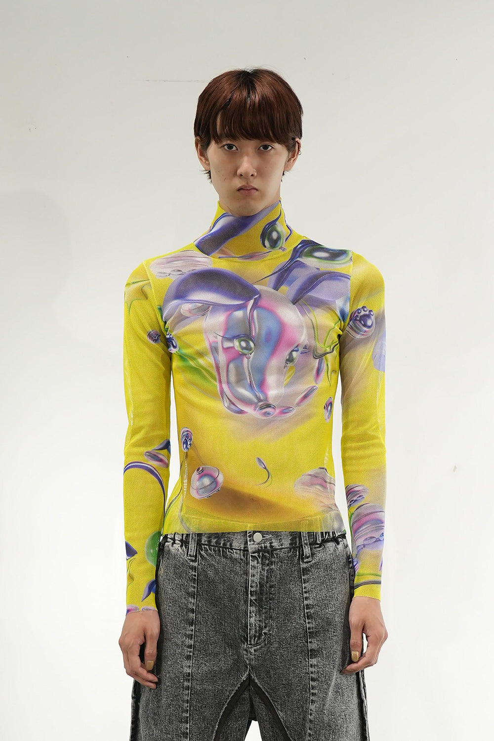 Graphic Mesh Top  - Yellow