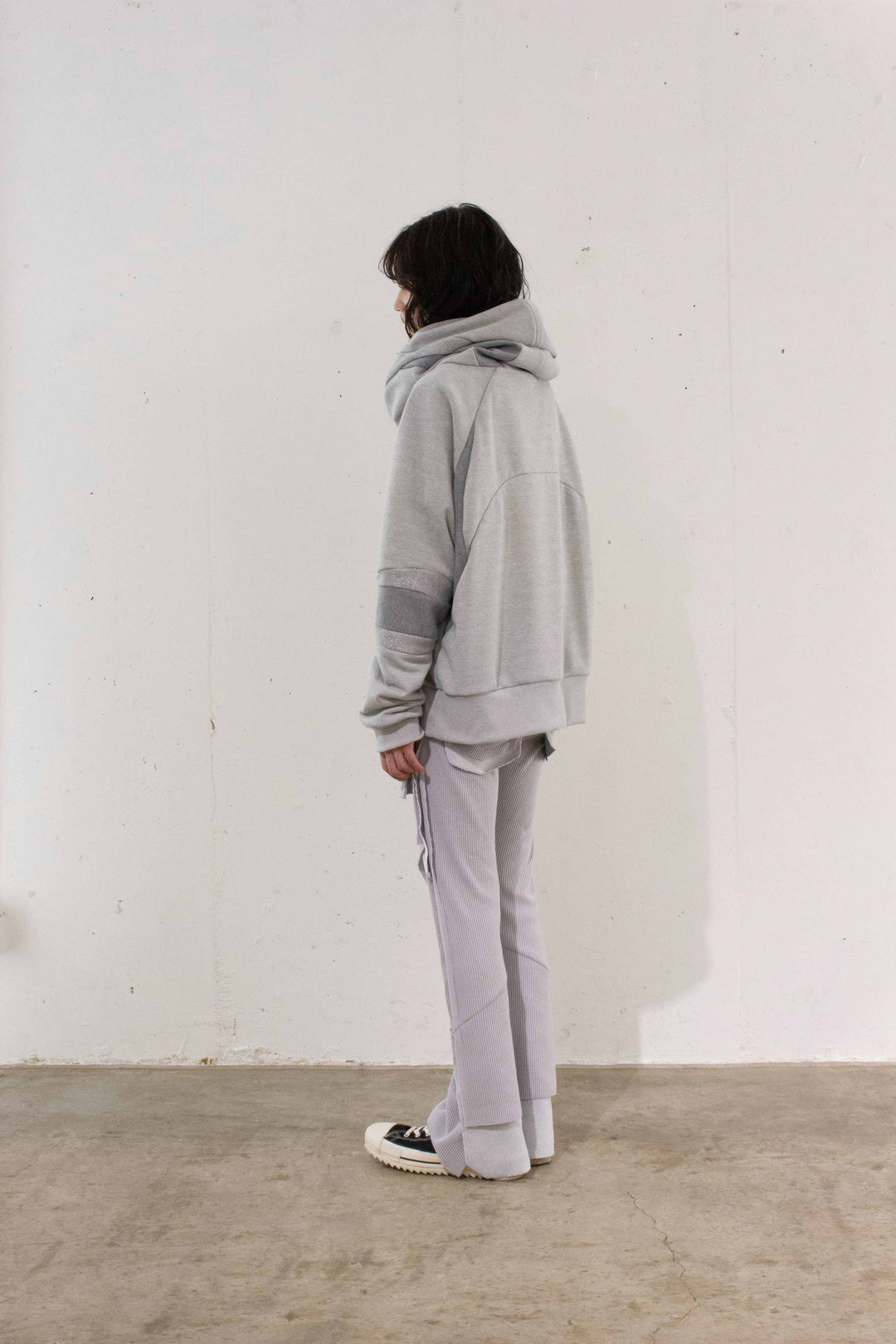 Double layer slit pants （Warm knit） - Grey