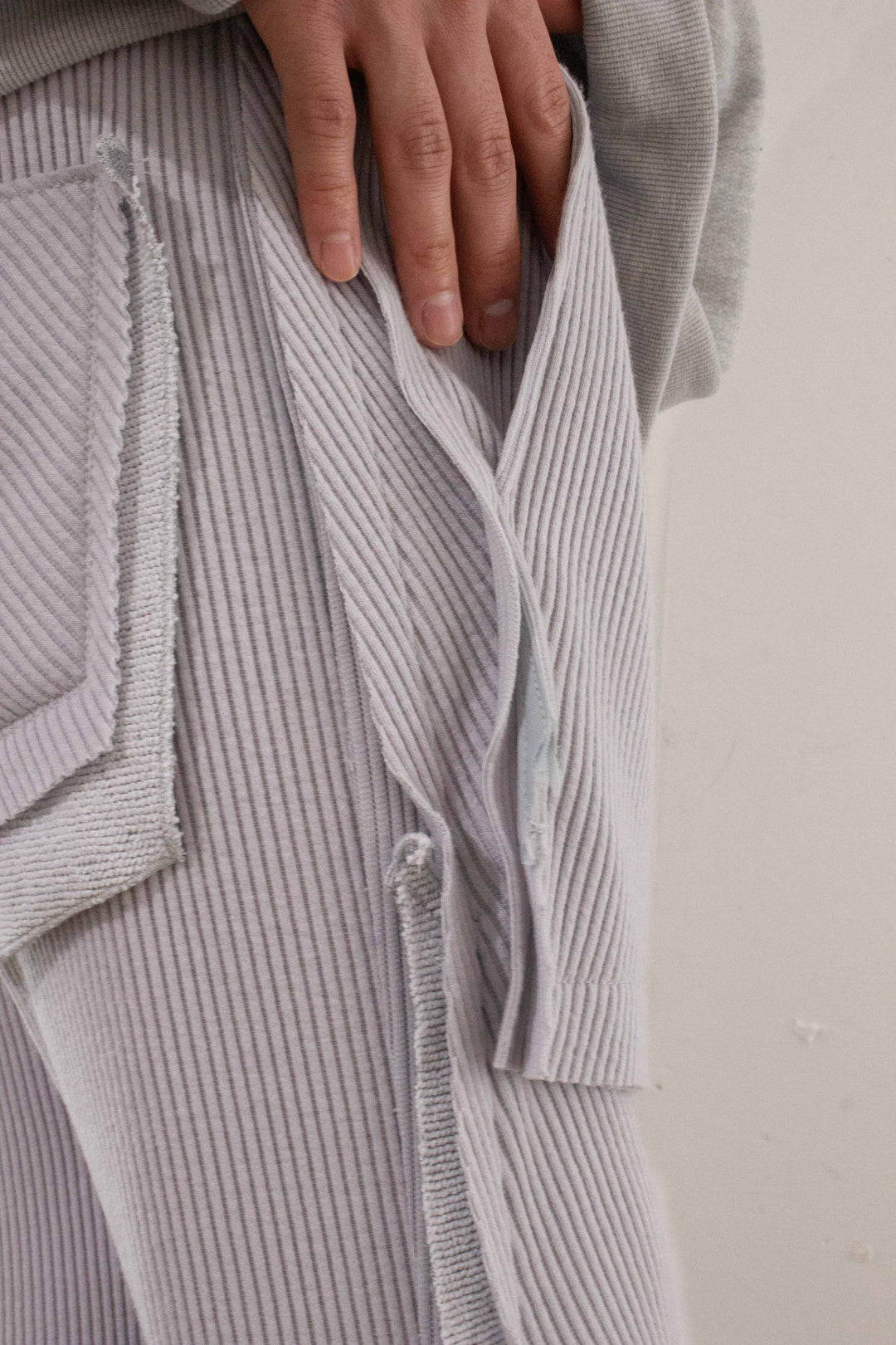 Double layer slit pants （Warm knit） - Grey