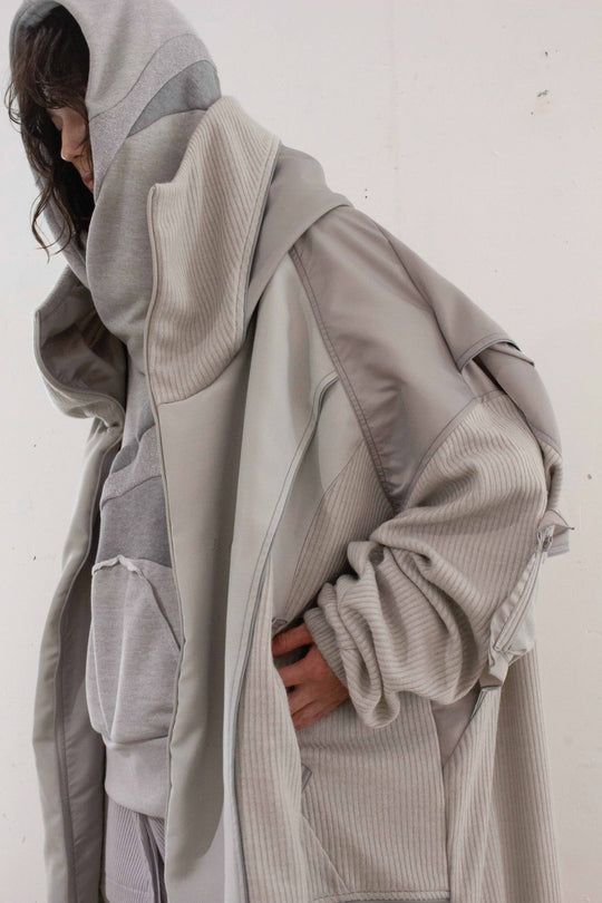 Layer high neck big hoodie (debri) - Grey