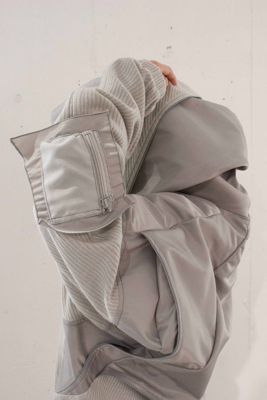 Layer high neck big hoodie (debri) - Grey