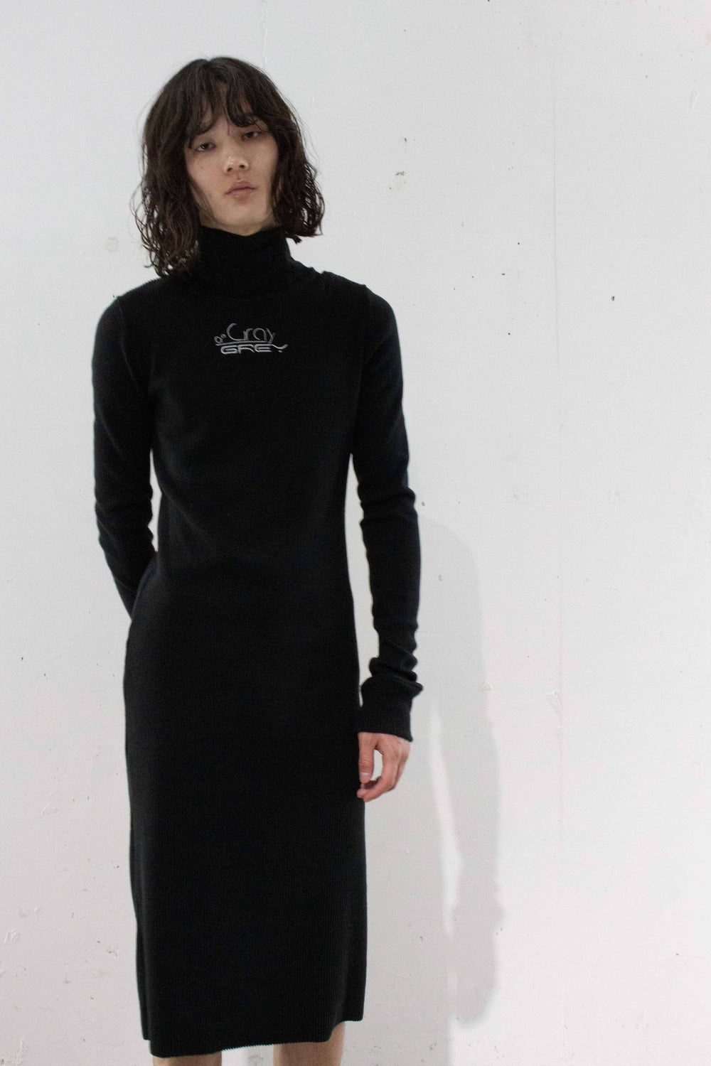 Warm rib knit dress - Black