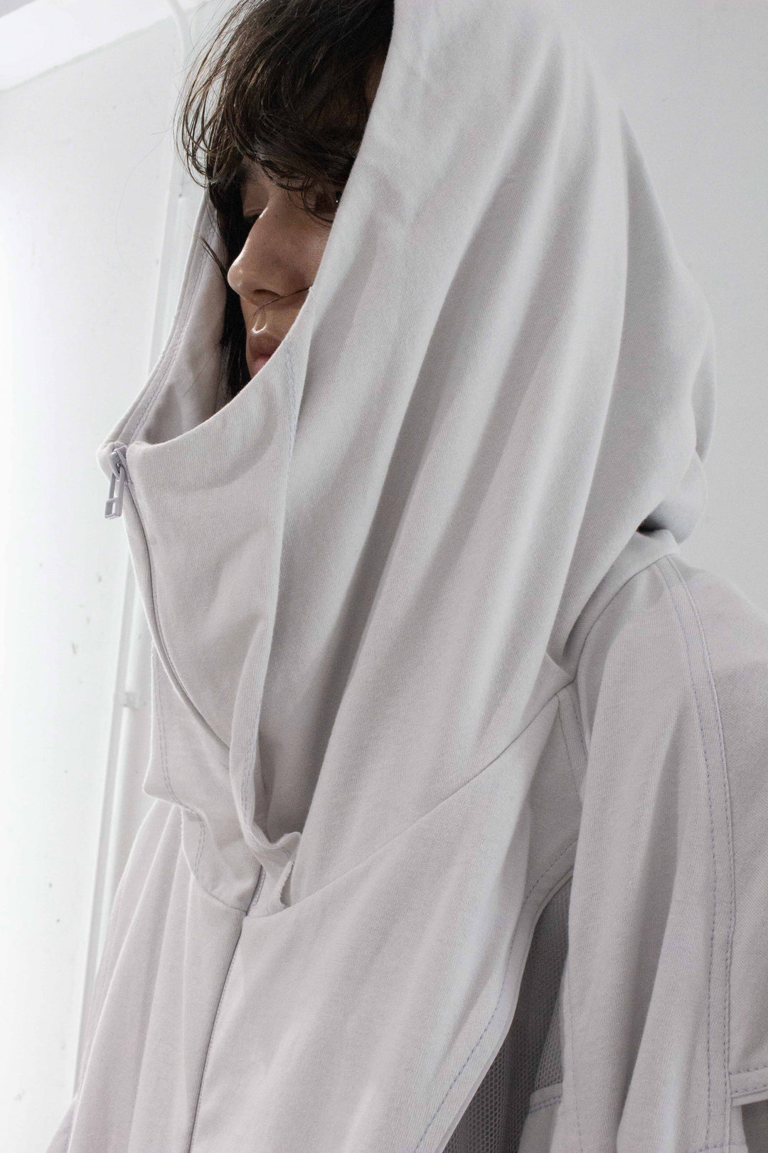Layer high neck big hoodie (AIR) - Air light grey