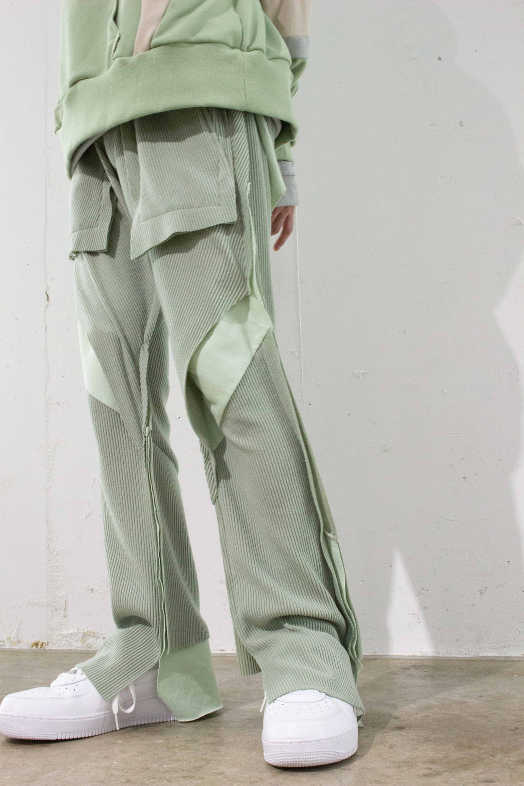 Double layer slit pants （Warm knit） - Green