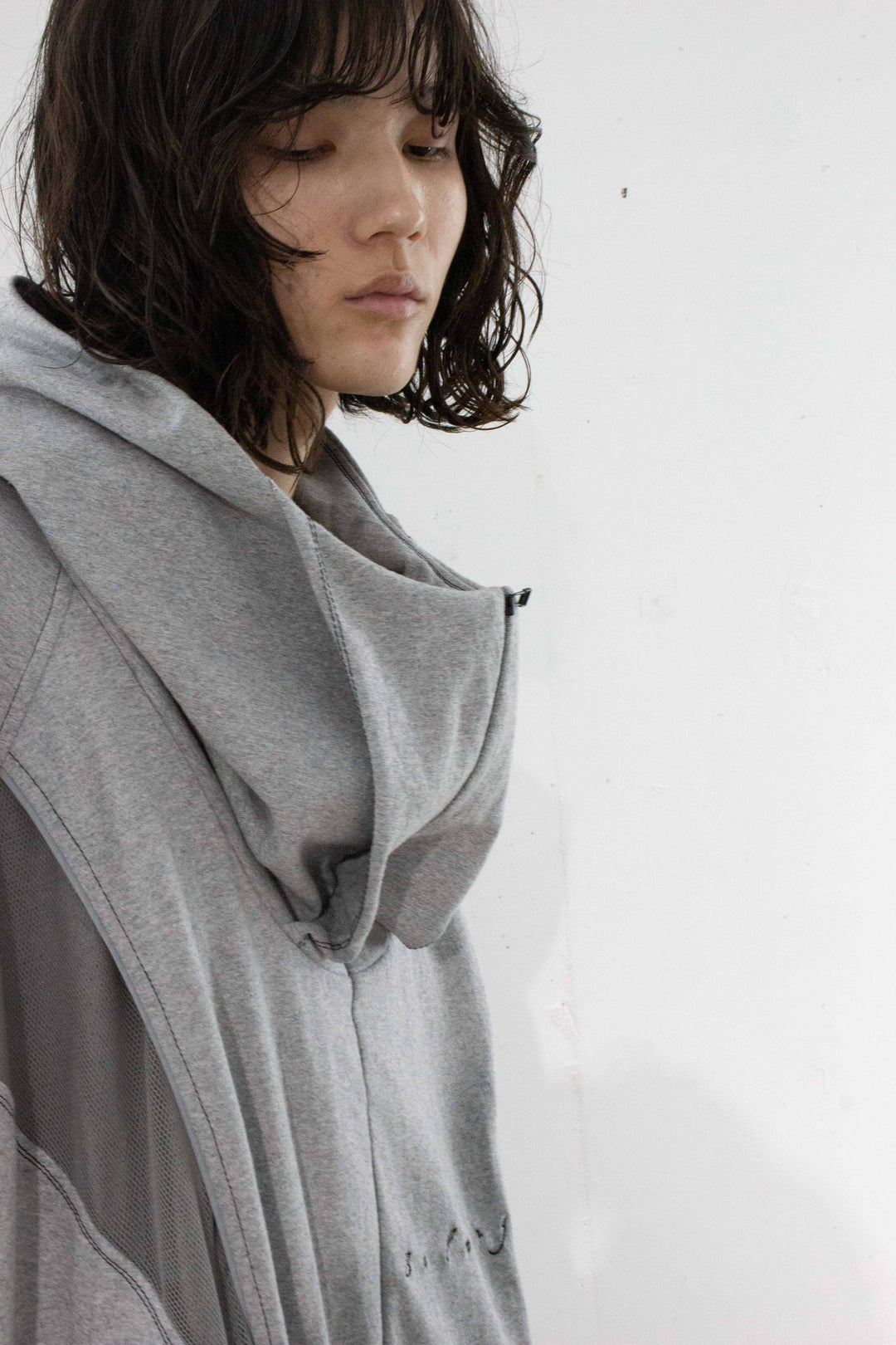 Layer high neck big hoodie (AIR) - Heather grey