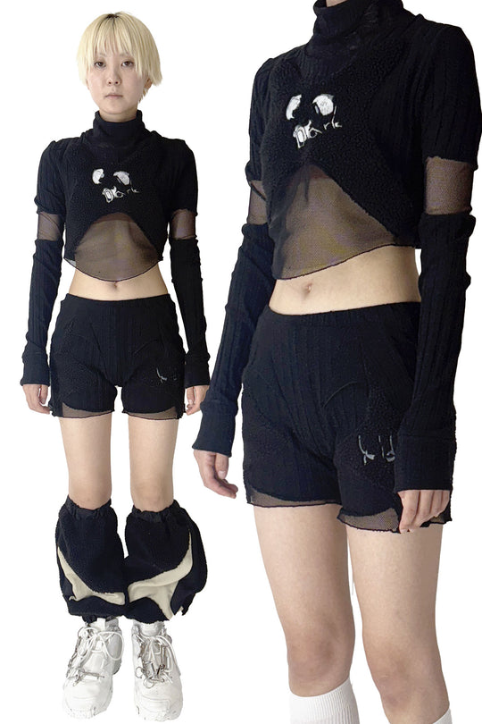 ボア切替ショーツ - Black