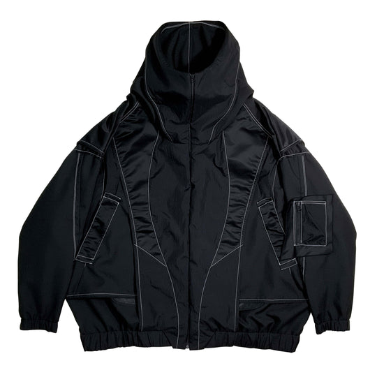 Layer high neck big hoodie  (debri) - Black