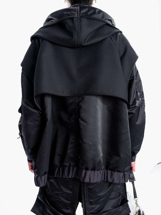 Stacked high neck big hoodie (debri) - Black