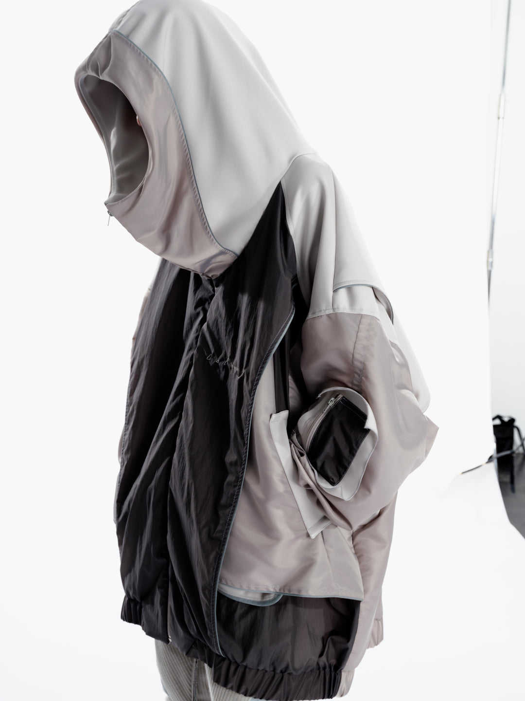 Stacked high neck big hoodie (debri) - Gray