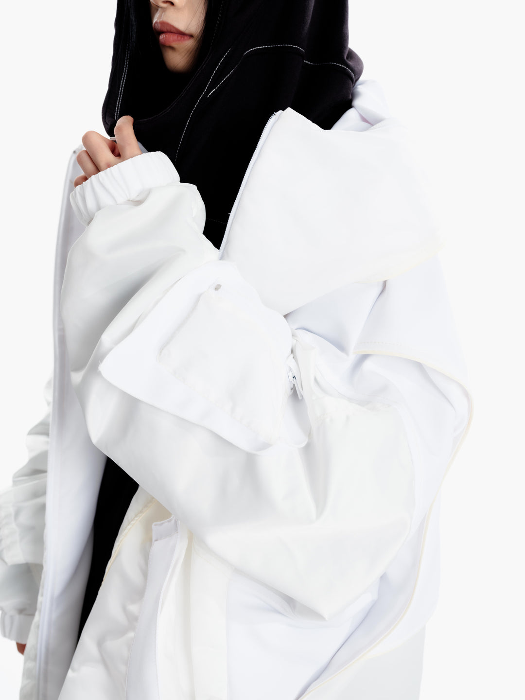 Stacked high neck big hoodie (debri) - White
