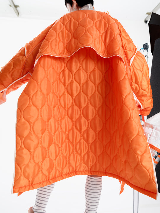 Layered quilted long coat - Orange