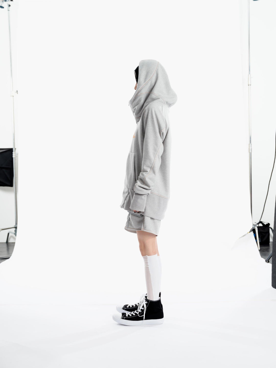 Moon High Neck Hoodie - Gray