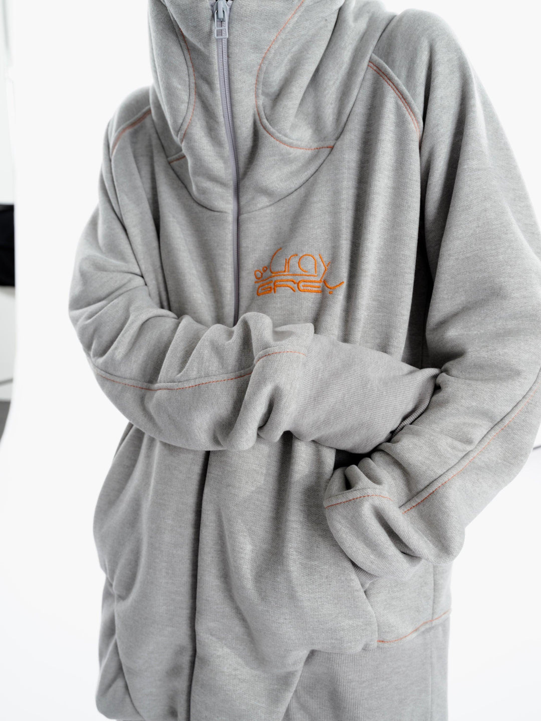 Moon High Neck Hoodie - Gray